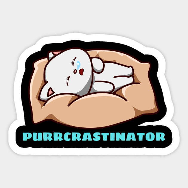 Purrcrastinator | Cute Procrastinator Pun Sticker by Allthingspunny